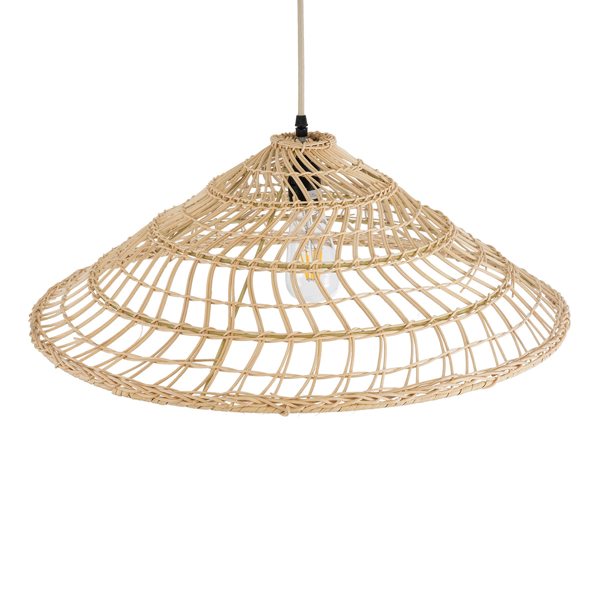 GloboStar® KAIA 02346 Boho Κρεμαστό Φωτιστικό Οροφής Μονόφωτο 1 x E27 AC220-240V IP20 - Φ60 x Υ20cm - Μπεζ Ξύλινο Μπαμπού Πλέγμα Καμπάνα - 5 Χρόνια Εγγύηση - ledmania.gr