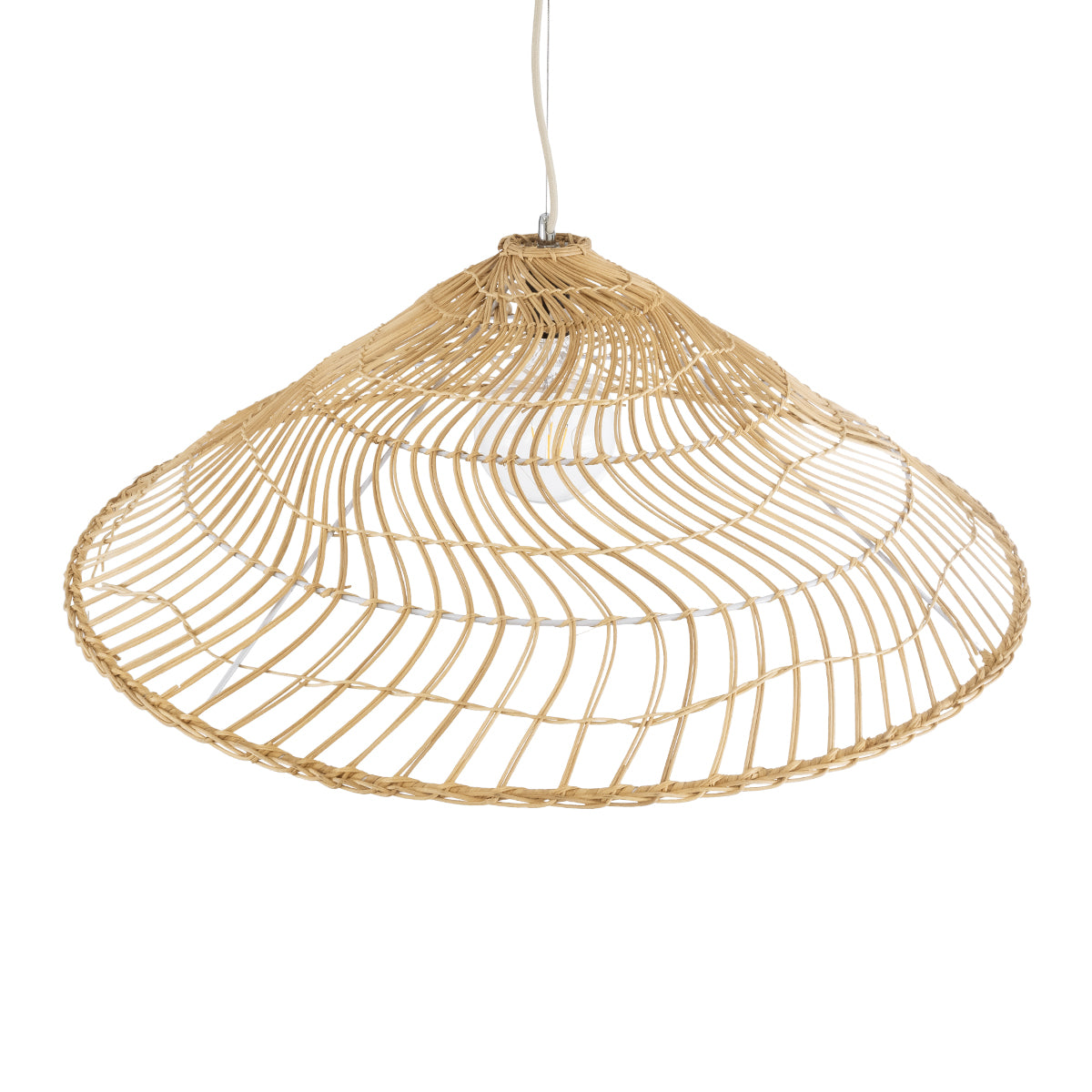 GloboStar® KAIA 02347 Boho Κρεμαστό Φωτιστικό Οροφής Μονόφωτο 1 x E27 AC220-240V IP20 - Φ80 x Υ26cm - Μπεζ Ξύλινο Μπαμπού Πλέγμα Καμπάνα - 5 Χρόνια Εγγύηση - ledmania.gr