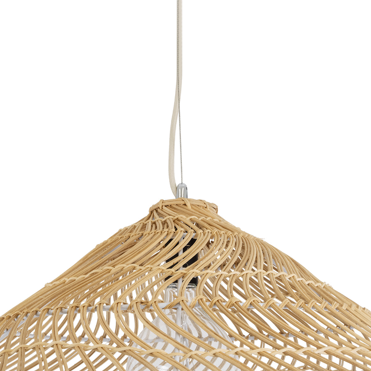 GloboStar® KAIA 02347 Boho Κρεμαστό Φωτιστικό Οροφής Μονόφωτο 1 x E27 AC220-240V IP20 - Φ80 x Υ26cm - Μπεζ Ξύλινο Μπαμπού Πλέγμα Καμπάνα - 5 Χρόνια Εγγύηση - ledmania.gr