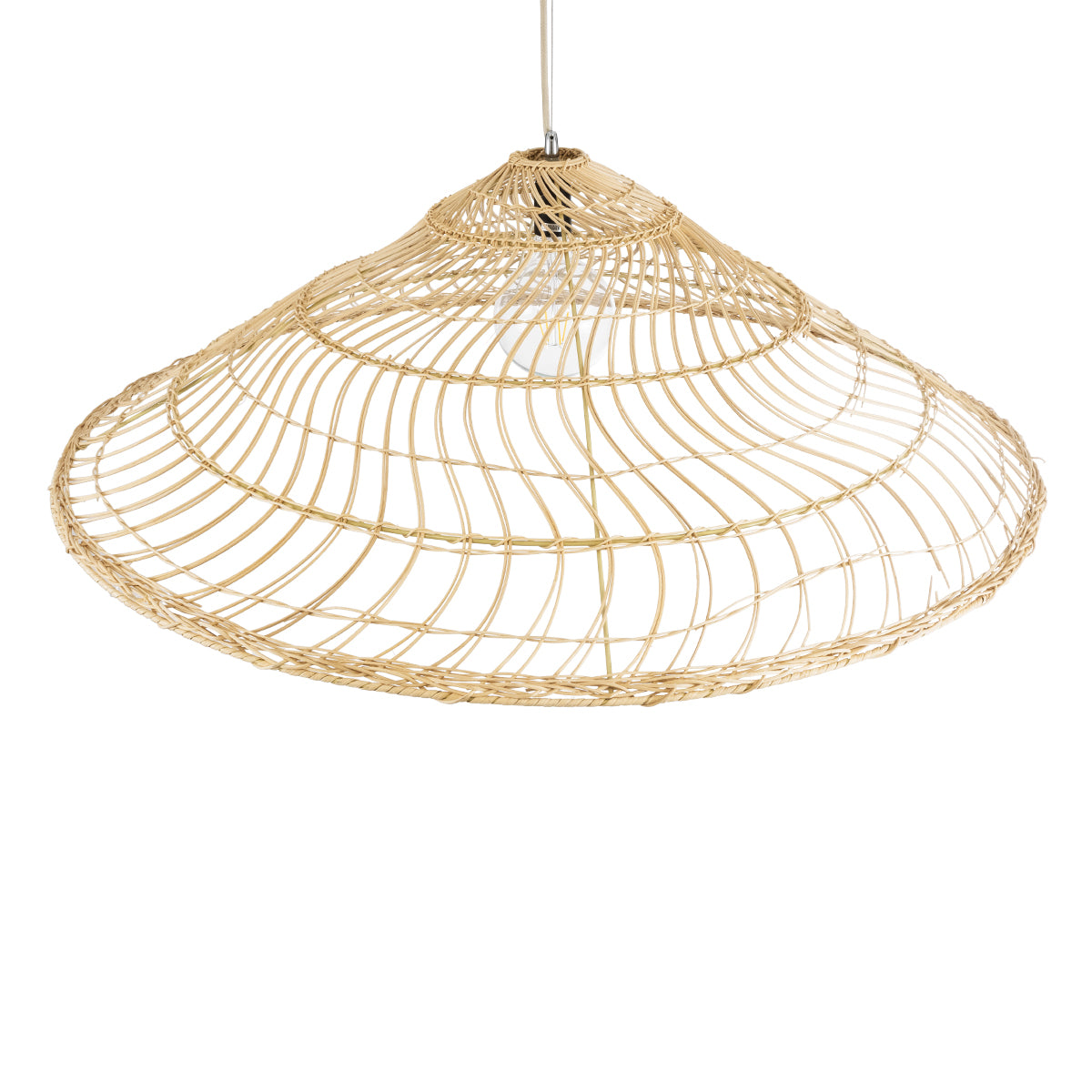 GloboStar® KAIA 02348 Boho Κρεμαστό Φωτιστικό Οροφής Μονόφωτο 1 x E27 AC220-240V IP20 - Φ100 x Υ30cm - Μπεζ Ξύλινο Μπαμπού Πλέγμα Καμπάνα - 5 Χρόνια Εγγύηση - ledmania.gr