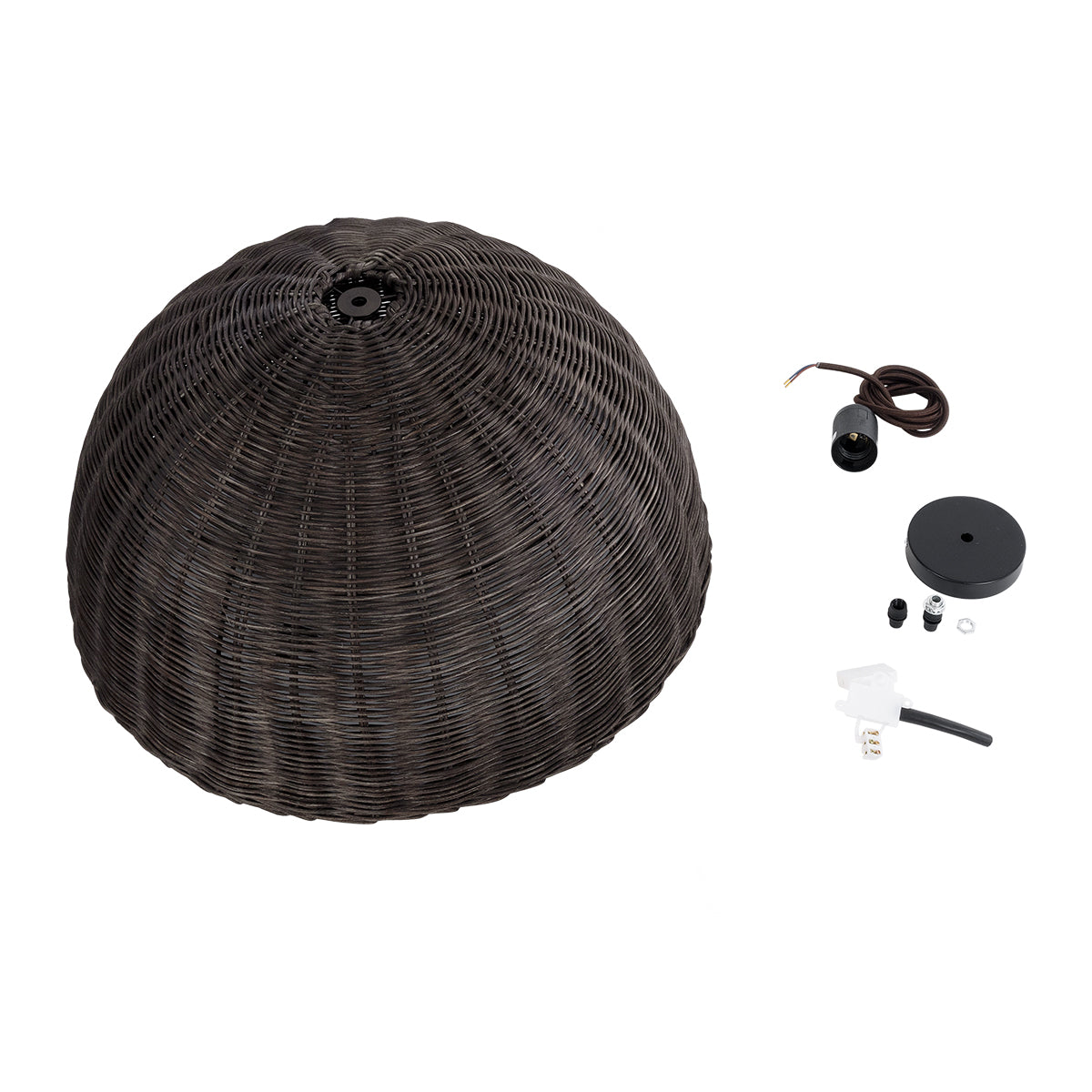 GloboStar® MONTANA 02381 Boho Κρεμαστό Φωτιστικό Οροφής Μονόφωτο 1 x E27 AC220-240V IP20 - Φ50 x Υ25cm - Σκούρο Καφέ Μπαμπού Πλέγμα Καμπάνα - 5 Χρόνια Εγγύηση - ledmania.gr