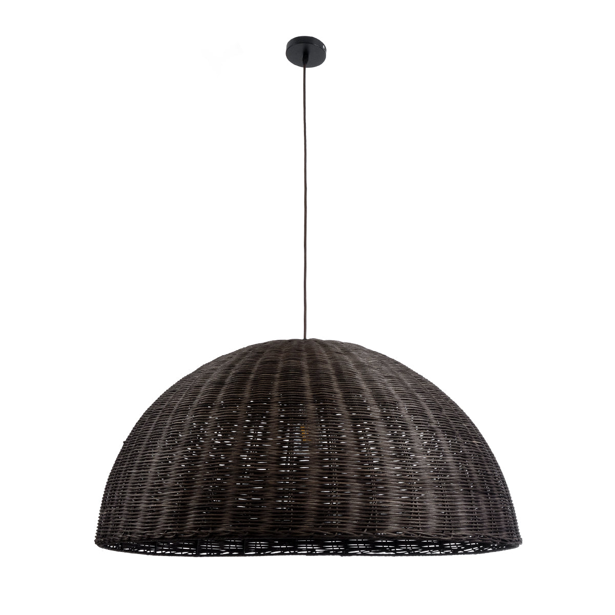 GloboStar® MONTANA 02382 Boho Κρεμαστό Φωτιστικό Οροφής Μονόφωτο 1 x E27 AC220-240V IP20 - Φ80 x Υ40cm - Σκούρο Καφέ Μπαμπού Πλέγμα Καμπάνα - 5 Χρόνια Εγγύηση - ledmania.gr