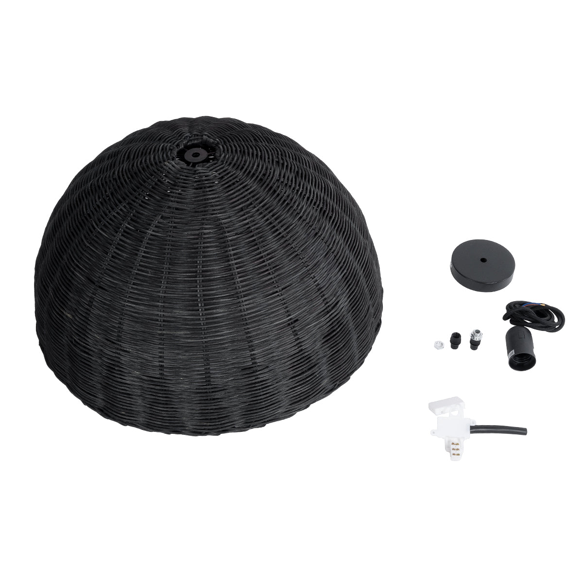 GloboStar® MONTANA 02383 Boho Κρεμαστό Φωτιστικό Οροφής Μονόφωτο 1 x E27 AC220-240V IP20 - Φ50 x Υ25cm - Μαύρο Μπαμπού Πλέγμα Καμπάνα - 5 Χρόνια Εγγύηση - ledmania.gr