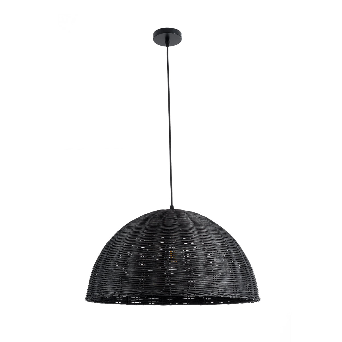 GloboStar® MONTANA 02383 Boho Κρεμαστό Φωτιστικό Οροφής Μονόφωτο 1 x E27 AC220-240V IP20 - Φ50 x Υ25cm - Μαύρο Μπαμπού Πλέγμα Καμπάνα - 5 Χρόνια Εγγύηση - ledmania.gr