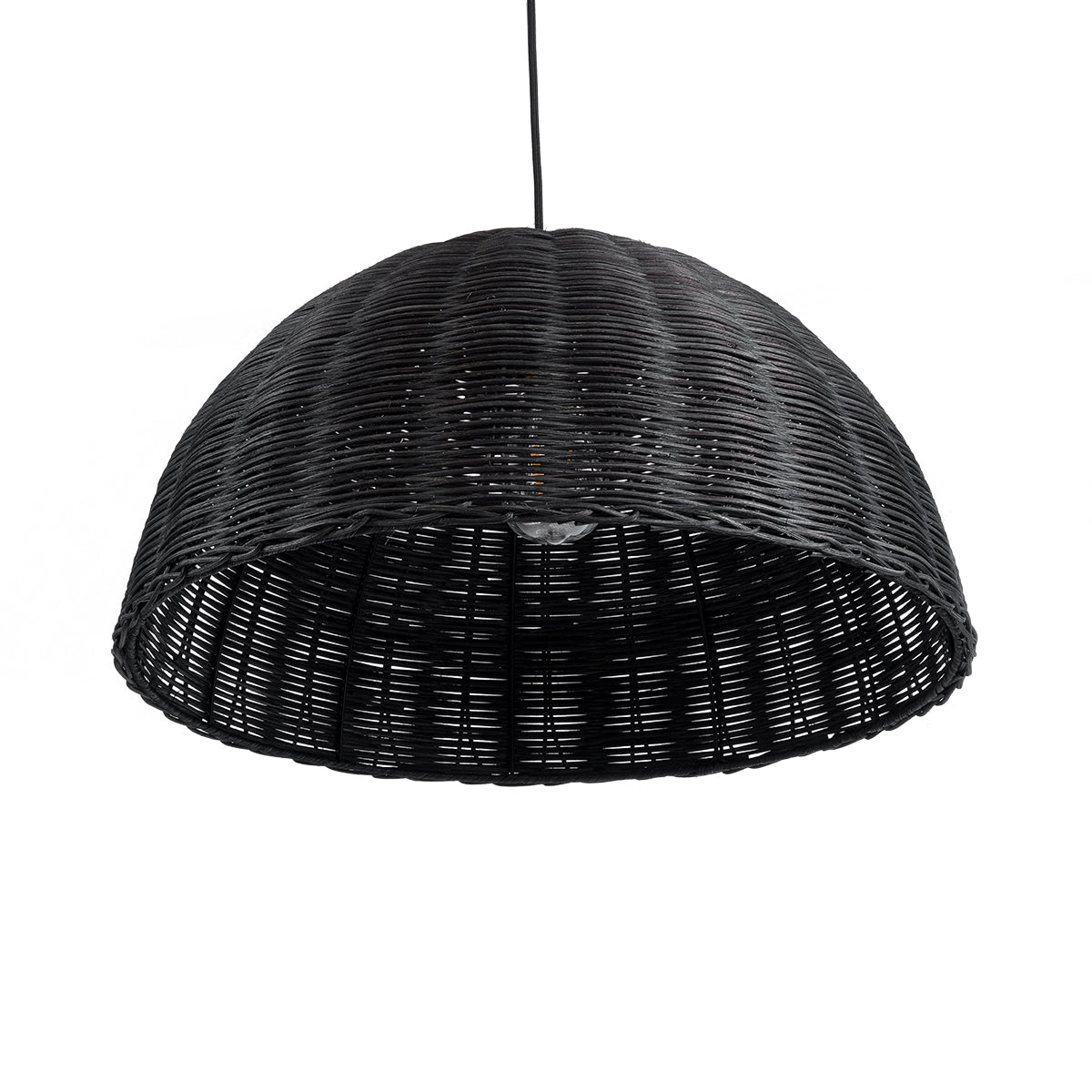 GloboStar® MONTANA 02383 Boho Κρεμαστό Φωτιστικό Οροφής Μονόφωτο 1 x E27 AC220-240V IP20 - Φ50 x Υ25cm - Μαύρο Μπαμπού Πλέγμα Καμπάνα - 5 Χρόνια Εγγύηση - ledmania.gr