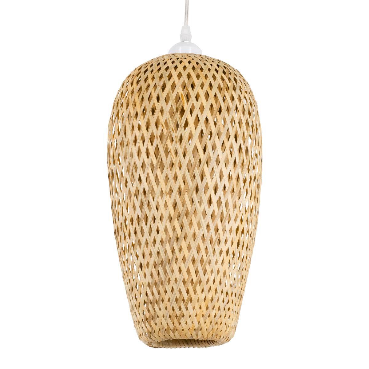 GloboStar® SAN TROPEZ 00764 Vintage Κρεμαστό Φωτιστικό Οροφής Μονόφωτο Μπεζ Ξύλινο Bamboo Φ19 x Υ42cm - ledmania.gr