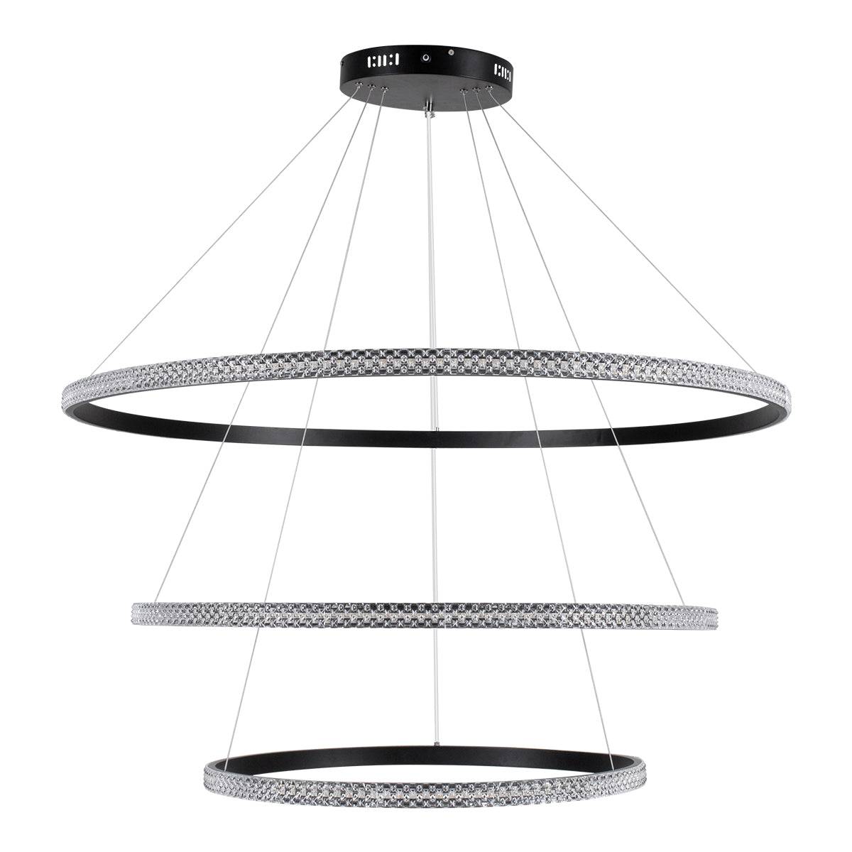 GloboStar® DIAMOND TRIO 61140-DECO Κρεμαστό Φωτιστικό Δαχτυλίδι-Κύκλος LED CCT 150W 18379lm 360° AC 220-240V - Εναλλαγή Φωτισμού μέσω Τηλεχειριστηρίου All In One Ψυχρό 6000k+Φυσικό 4500k+Θερμό 2700k Dimmable Φ60+80+100cm - Μαύρο - 3 Years Warranty - ledmania.gr