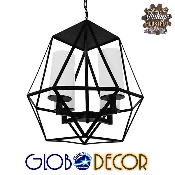 GloboStar® DASTAR 01001-1 Vintage Industrial Κρεμαστό Φωτιστικό Οροφής Πολύφωτο Μαύρο Μεταλλικό Πολυέλαιος Φ52 x Y53cm - ledmania.gr