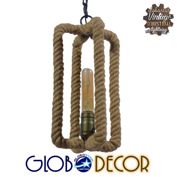 GloboStar® ELDORA 10001014 Vintage Industrial Κρεμαστό Φωτιστικό Οροφής Μονόφωτο Μαύρο Μεταλλικό με Μπεζ Σχοινί Φ13 x Y30cm - ledmania.gr
