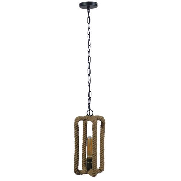 GloboStar® ELDORA 10001014 Vintage Industrial Κρεμαστό Φωτιστικό Οροφής Μονόφωτο Μαύρο Μεταλλικό με Μπεζ Σχοινί Φ13 x Y30cm - ledmania.gr
