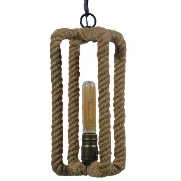 GloboStar® ELDORA 10001014 Vintage Industrial Κρεμαστό Φωτιστικό Οροφής Μονόφωτο Μαύρο Μεταλλικό με Μπεζ Σχοινί Φ13 x Y30cm - ledmania.gr