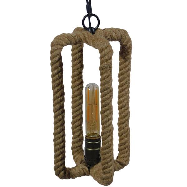 GloboStar® ELDORA 10001014 Vintage Industrial Κρεμαστό Φωτιστικό Οροφής Μονόφωτο Μαύρο Μεταλλικό με Μπεζ Σχοινί Φ13 x Y30cm - ledmania.gr