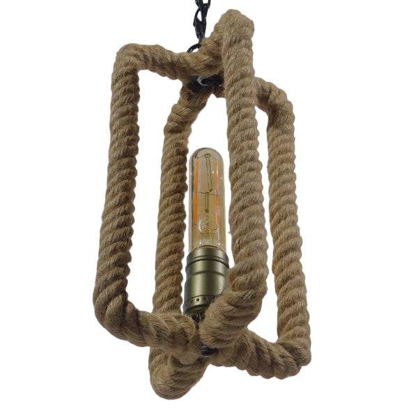 GloboStar® ELDORA 10001014 Vintage Industrial Κρεμαστό Φωτιστικό Οροφής Μονόφωτο Μαύρο Μεταλλικό με Μπεζ Σχοινί Φ13 x Y30cm - ledmania.gr