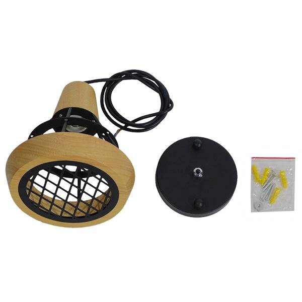 GloboStar® AKRON 10001133 Μοντέρνο Κρεμαστό Φωτιστικό Οροφής Μονόφωτο Μπεζ Ξύλινο με Μεταλλικό Πλέγμα Φ19 x Y22cm - ledmania.gr