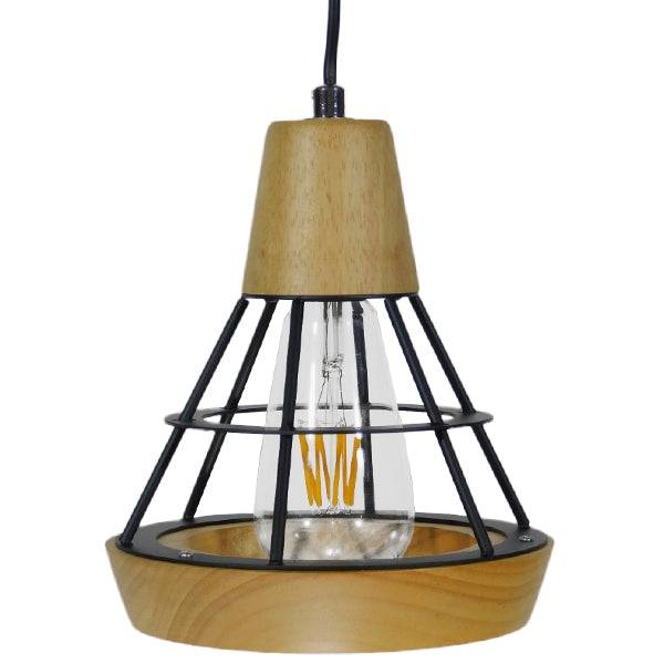 GloboStar® AKRON 10001133 Μοντέρνο Κρεμαστό Φωτιστικό Οροφής Μονόφωτο Μπεζ Ξύλινο με Μεταλλικό Πλέγμα Φ19 x Y22cm - ledmania.gr