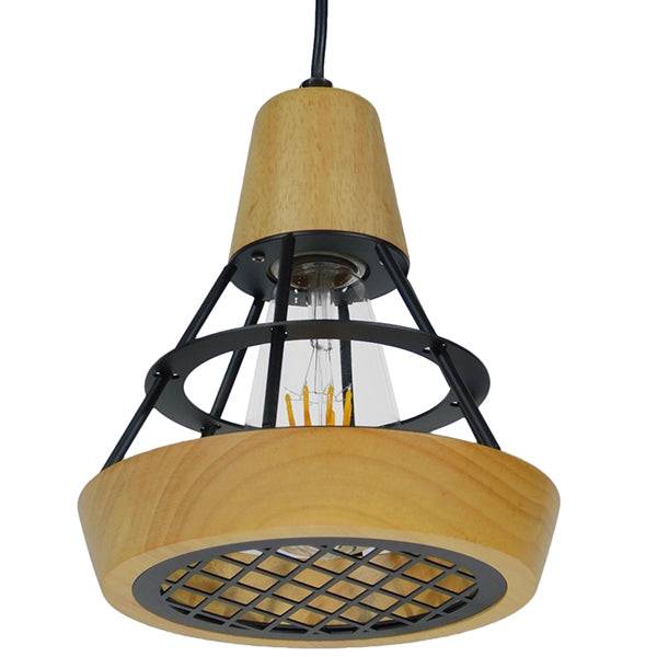GloboStar® AKRON 10001133 Μοντέρνο Κρεμαστό Φωτιστικό Οροφής Μονόφωτο Μπεζ Ξύλινο με Μεταλλικό Πλέγμα Φ19 x Y22cm - ledmania.gr