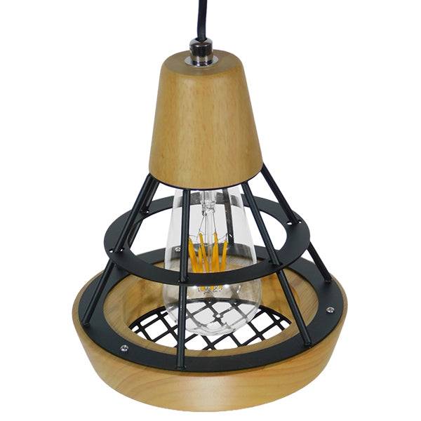 GloboStar® AKRON 10001133 Μοντέρνο Κρεμαστό Φωτιστικό Οροφής Μονόφωτο Μπεζ Ξύλινο με Μεταλλικό Πλέγμα Φ19 x Y22cm - ledmania.gr