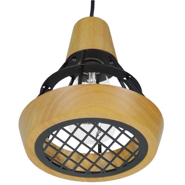 GloboStar® AKRON 10001133 Μοντέρνο Κρεμαστό Φωτιστικό Οροφής Μονόφωτο Μπεζ Ξύλινο με Μεταλλικό Πλέγμα Φ19 x Y22cm - ledmania.gr