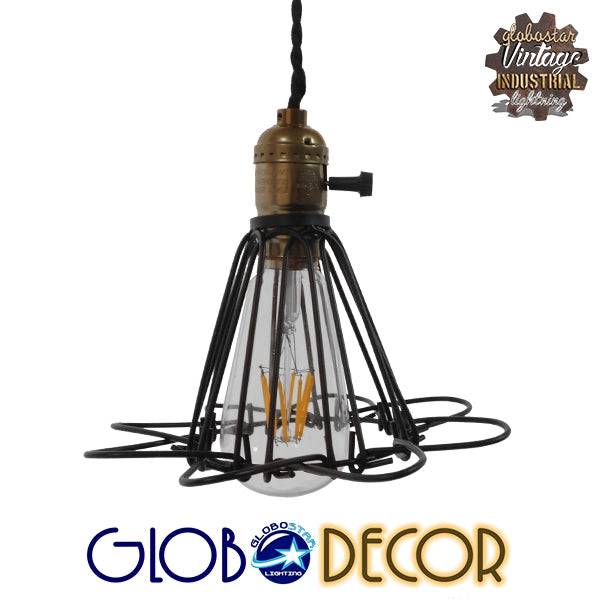 GloboStar® DANE 10001181 Vintage Industrial Κρεμαστό Φωτιστικό Οροφής Μαύρο Μεταλλικό Πλέγμα Φ10 x Y20cm - ledmania.gr