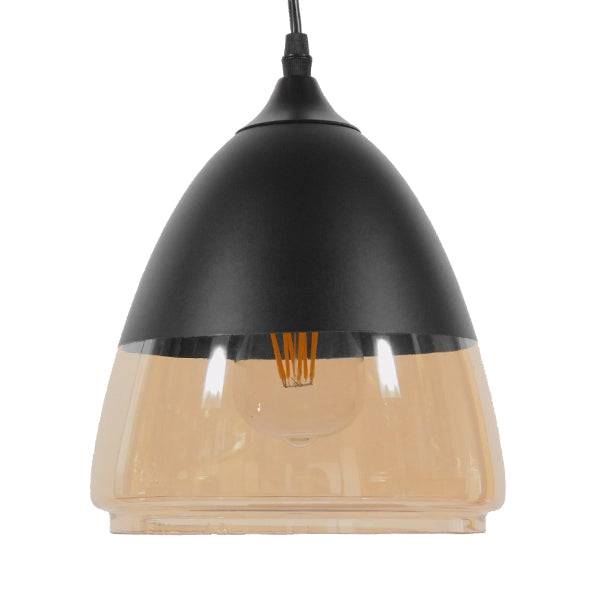 GloboStar® CONNOR 10001231 Vintage Κρεμαστό Φωτιστικό Οροφής Μονόφωτο Μαύρο Μεταλλικό με Γυαλί Καμπάνα Φ20 x Y21cm - ledmania.gr
