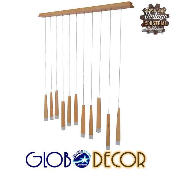 GloboStar® CALISTA 10001254 Μοντέρνο Κρεμαστό Φωτιστικό Οροφής Πολύφωτο με Ενσωματωμένο Φωτισμό LED 3000k Μπεζ Ξύλινο Μ120 x Π8 x Υ33cm - ledmania.gr