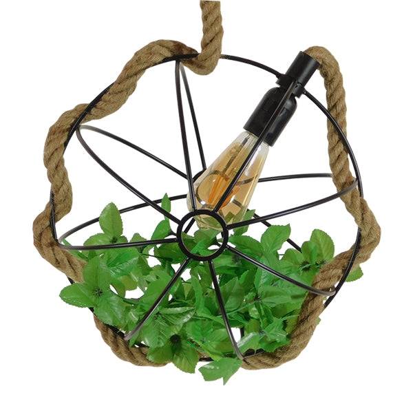 GloboStar® BRADLEY 10001328 Vintage Industrial Κρεμαστό Φωτιστικό Οροφής Μονόφωτο Πλέγμα με Μπεζ Σχοινί Φ33 x Υ33cm - ledmania.gr