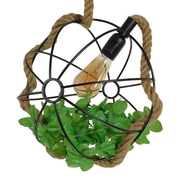 GloboStar® BRADLEY 10001328 Vintage Industrial Κρεμαστό Φωτιστικό Οροφής Μονόφωτο Πλέγμα με Μπεζ Σχοινί Φ33 x Υ33cm - ledmania.gr