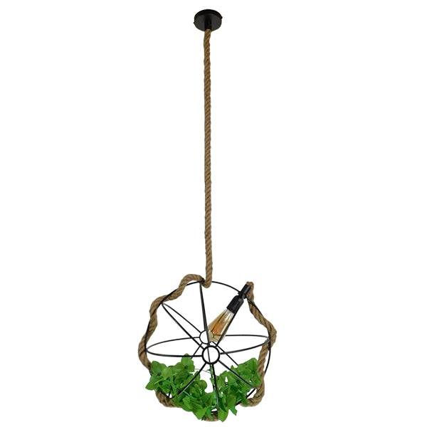 GloboStar® BRADLEY 10001329 Vintage Industrial Κρεμαστό Φωτιστικό Οροφής Μονόφωτο Πλέγμα με Μπεζ Σχοινί Φ42 x Υ42cm - ledmania.gr
