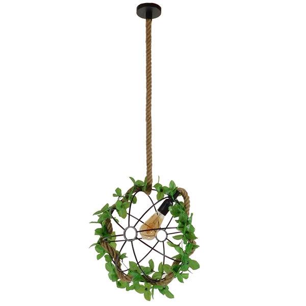 GloboStar® BRADLEY 10001329 Vintage Industrial Κρεμαστό Φωτιστικό Οροφής Μονόφωτο Πλέγμα με Μπεζ Σχοινί Φ42 x Υ42cm - ledmania.gr