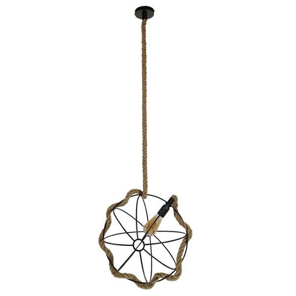GloboStar® BRADLEY 10001329 Vintage Industrial Κρεμαστό Φωτιστικό Οροφής Μονόφωτο Πλέγμα με Μπεζ Σχοινί Φ42 x Υ42cm - ledmania.gr
