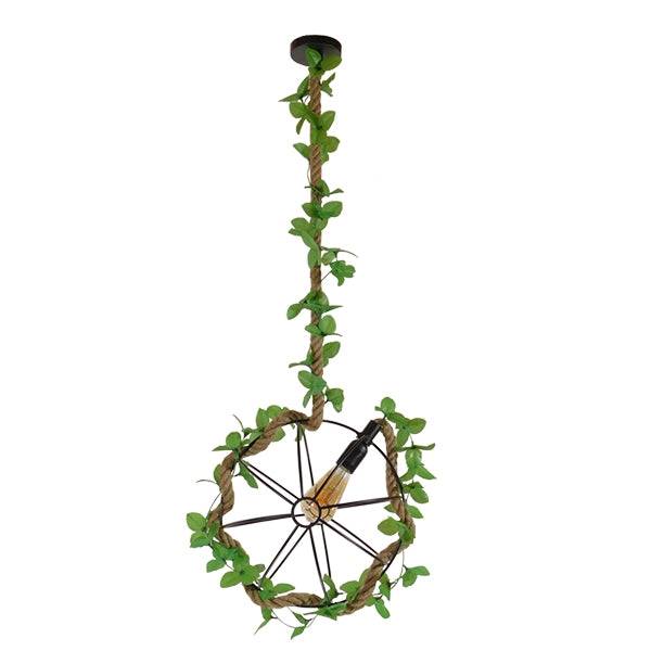 GloboStar® BRADLEY 10001329 Vintage Industrial Κρεμαστό Φωτιστικό Οροφής Μονόφωτο Πλέγμα με Μπεζ Σχοινί Φ42 x Υ42cm - ledmania.gr