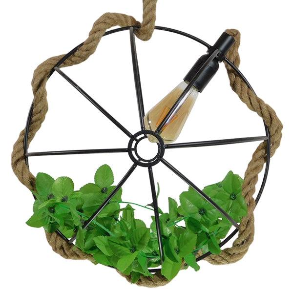 GloboStar® BRADLEY 10001329 Vintage Industrial Κρεμαστό Φωτιστικό Οροφής Μονόφωτο Πλέγμα με Μπεζ Σχοινί Φ42 x Υ42cm - ledmania.gr