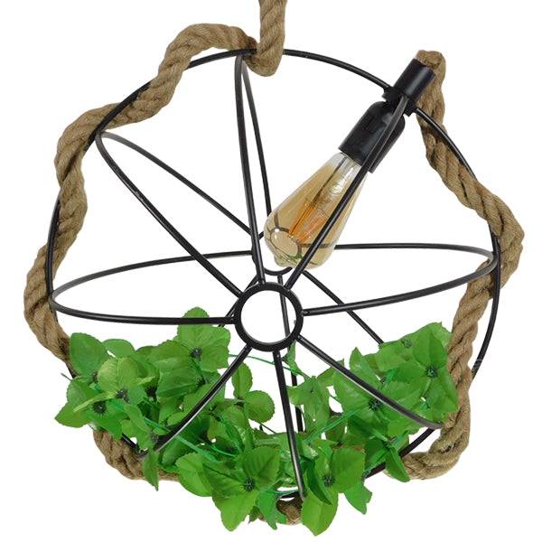 GloboStar® BRADLEY 10001329 Vintage Industrial Κρεμαστό Φωτιστικό Οροφής Μονόφωτο Πλέγμα με Μπεζ Σχοινί Φ42 x Υ42cm - ledmania.gr