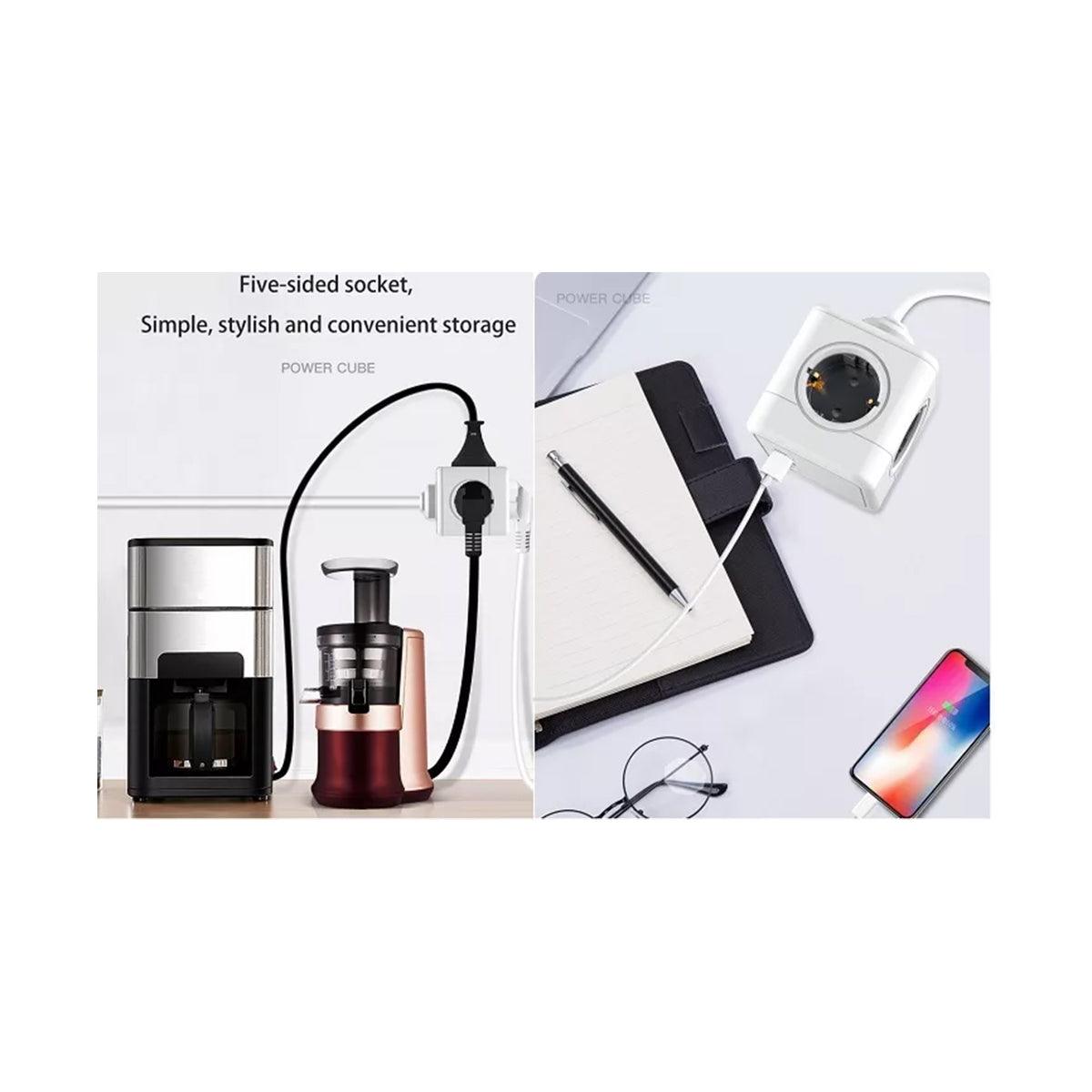 TRAVEL PowerCube PRO Certified 79643 Πολύπριζο 6 Θέσεων με 1.5m Kαλώδιο - 4 Πρίζες Ασφαλείας Childproof EU Schuko AC 220-240V & 2 Πρίζες USB Max 2.1A/DC 5V Μ7.5 x Π7.5 x Υ7.5 - Λευκό με Μπλε - Max Load 3680W/16A - ledmania.gr