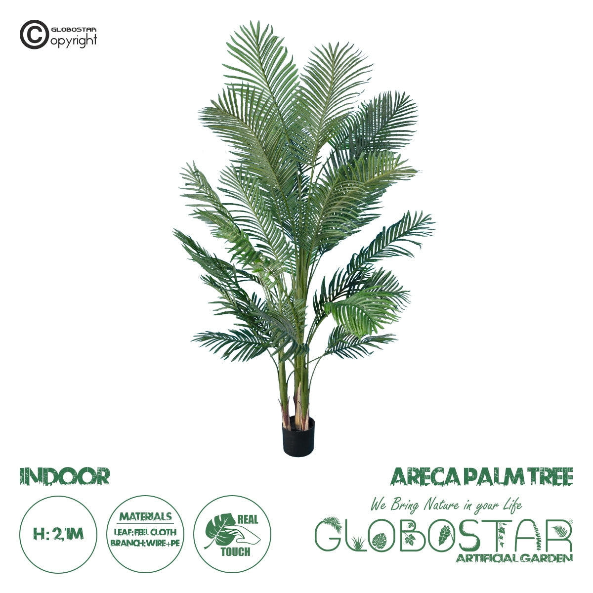 GloboStar® Artificial Garden ARECA PALM TREE 20013 Τεχνητό Διακοσμητικό Φυτό Φοινικόδεντρο Αρέκα Υ210cm