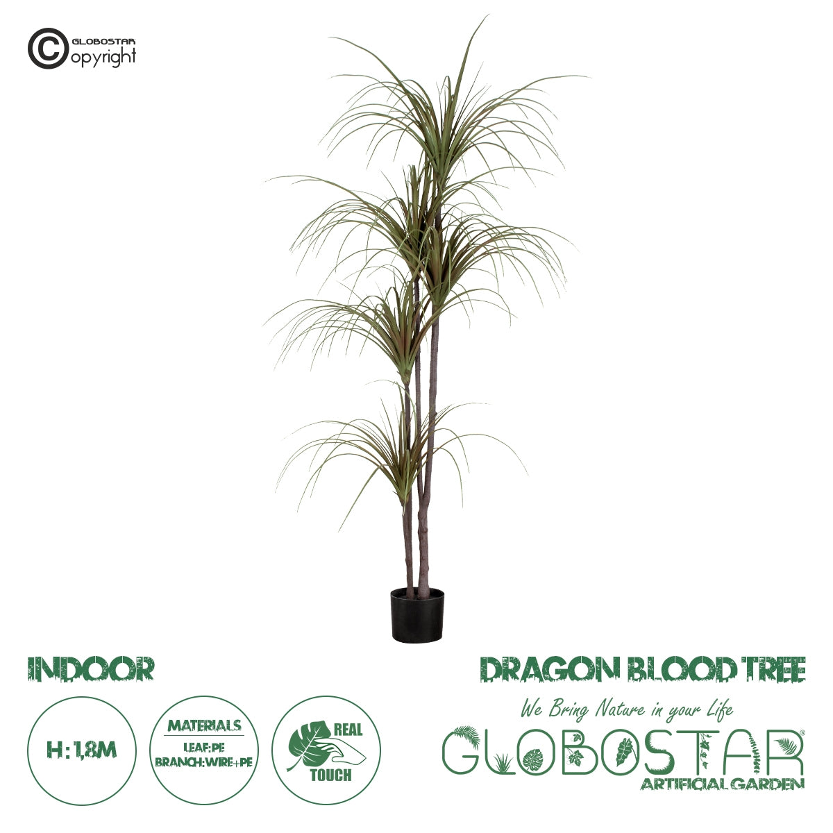 GloboStar® Artificial Garden DRAGON BLOOD TREE 20016 Τεχνητό Διακοσμητικό Φυτό Δράκαινα Υ180cm