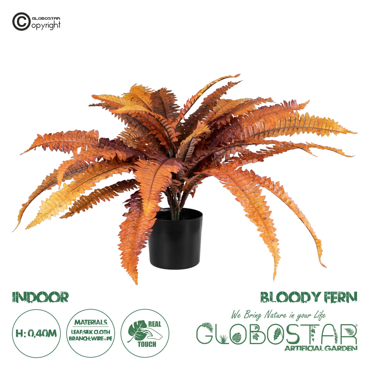 GloboStar® Artificial Garden BLOODY FERN 20057 Τεχνητό Διακοσμητικό Φυτό Αιματόφυλλη Φτέρη Υ40cm