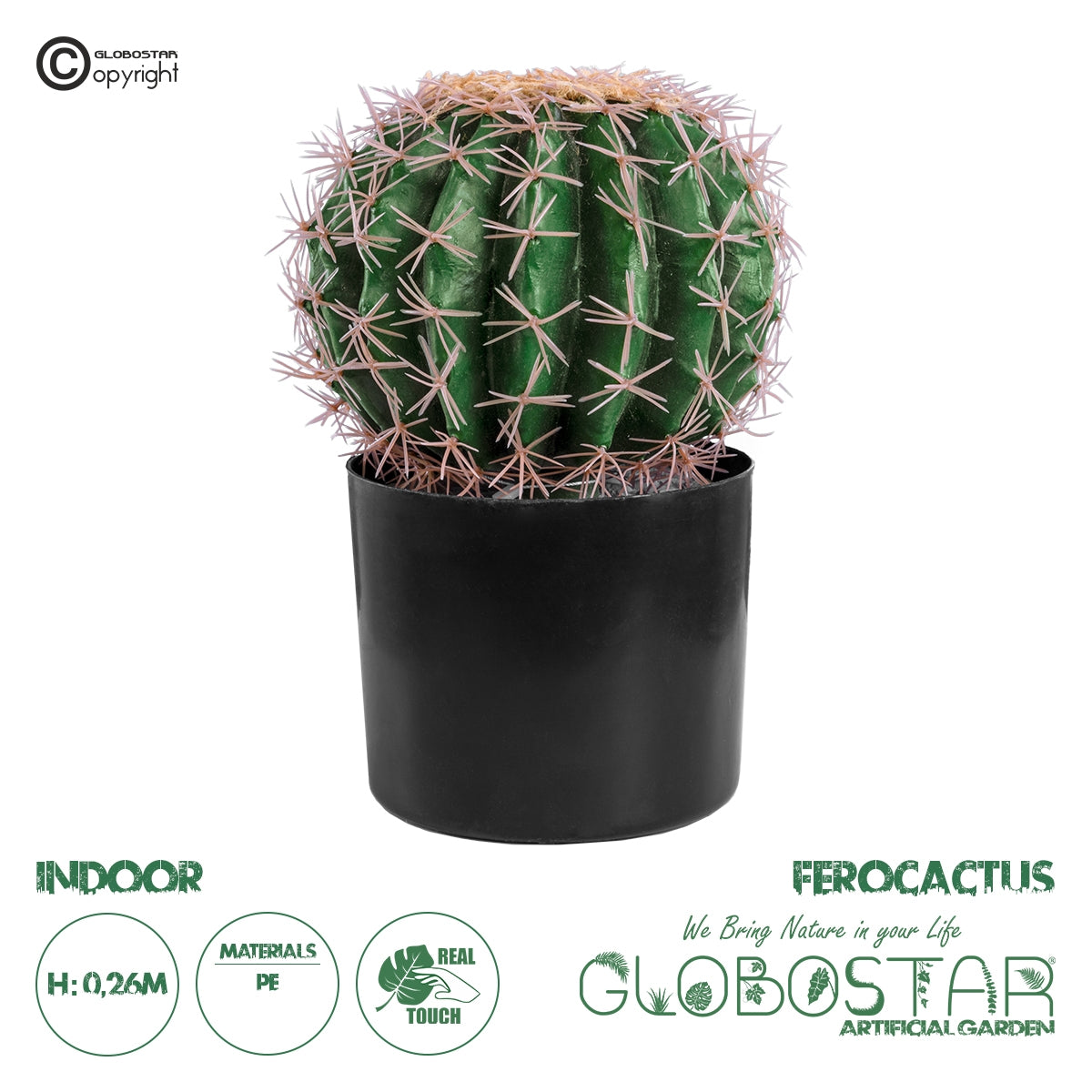 GloboStar® Artificial Garden FEROCACTUS 20092 Τεχνητό Διακοσμητικό Φυτό Φερόκακτος Υ26cm - ledmania.gr