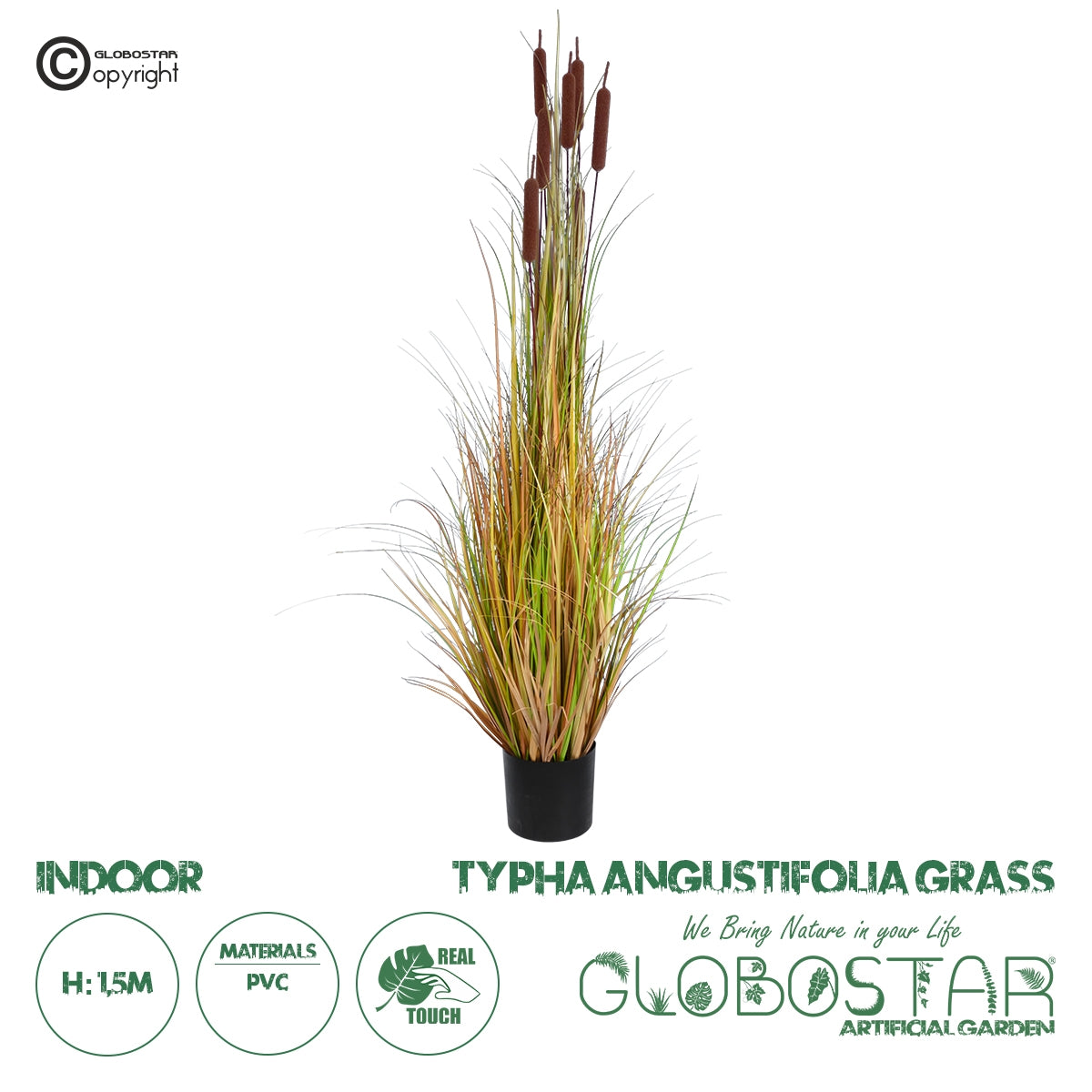 GloboStar® Artificial Garden TYPHA ANGUSTIFOLIA GRASS 20114 Τεχνητό Διακοσμητικό Φυτό Γρασίδι της Τύφας Υ150cm