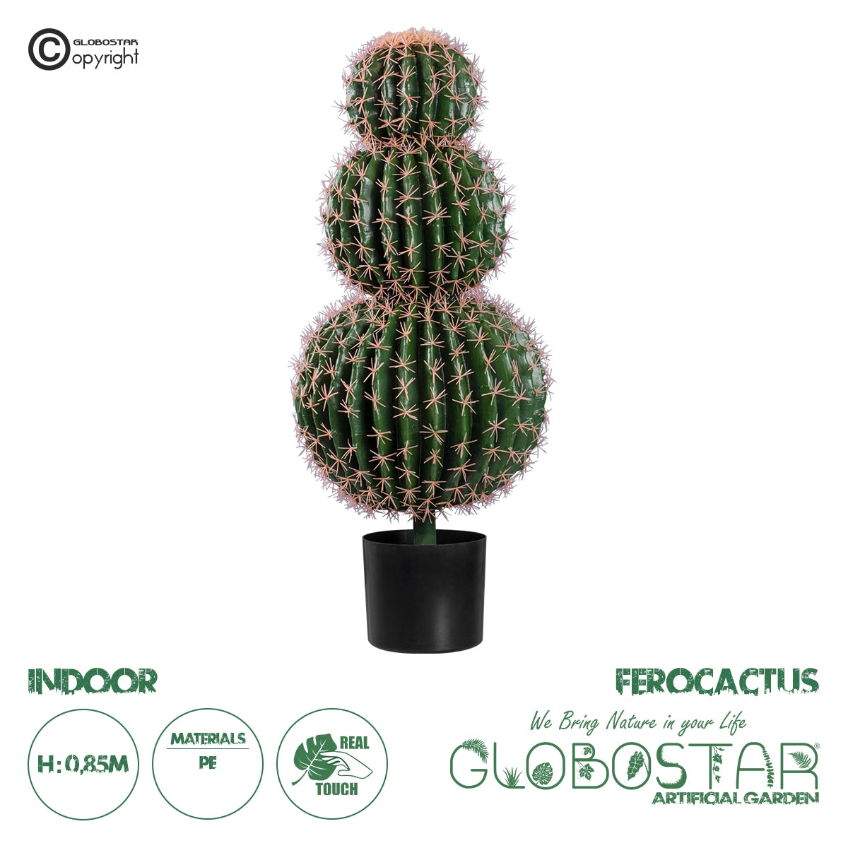 GloboStar® Artificial Garden FEROCACTUS 20137 Τεχνητό Διακοσμητικό Φυτό Φερόκακτος Υ85cm