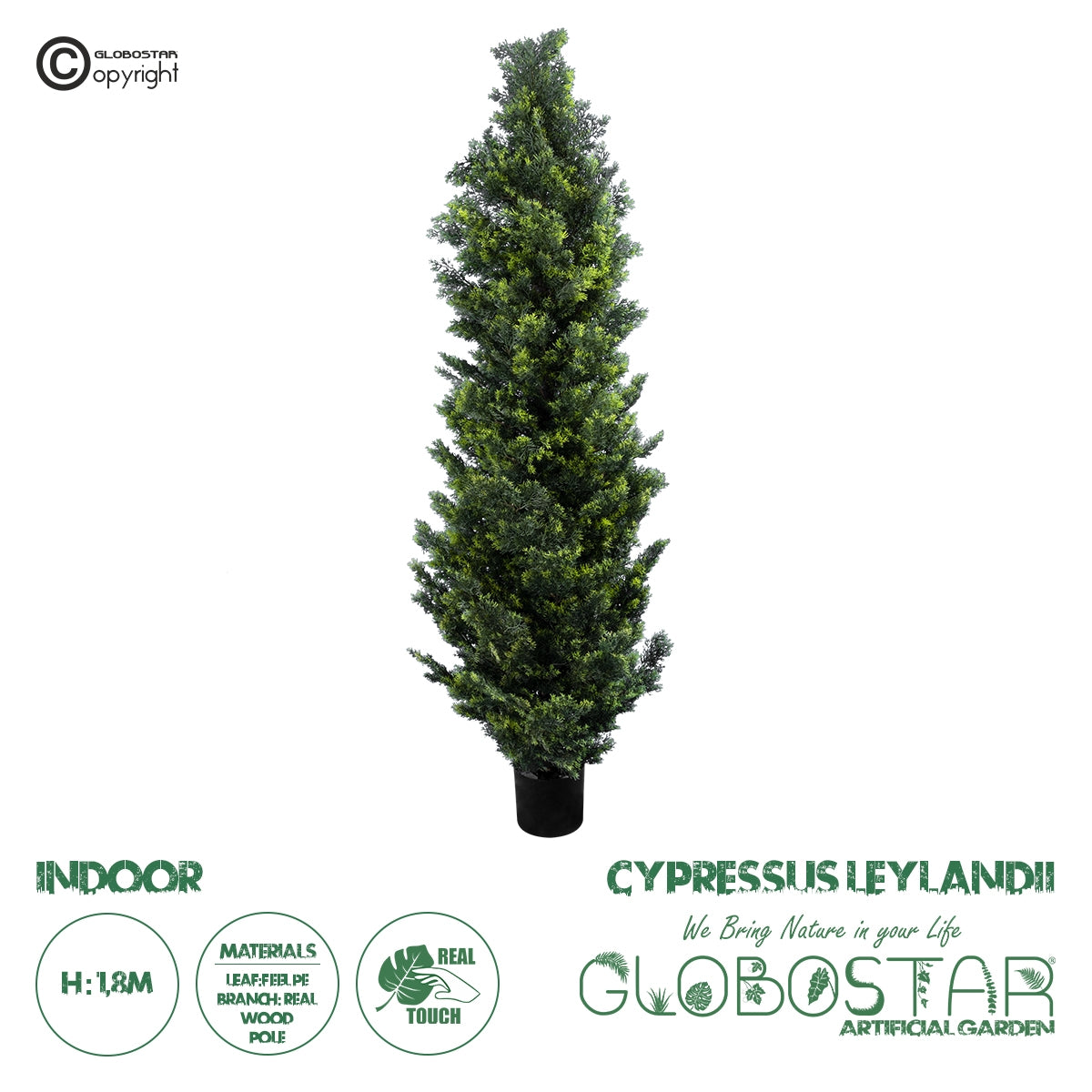GloboStar® Artificial Garden CYPRESSUS LEYLANDII 20156 Τεχνητό Διακοσμητικό Φυτό Κυπαρίσσι Λέιλαντ Υ180cm
