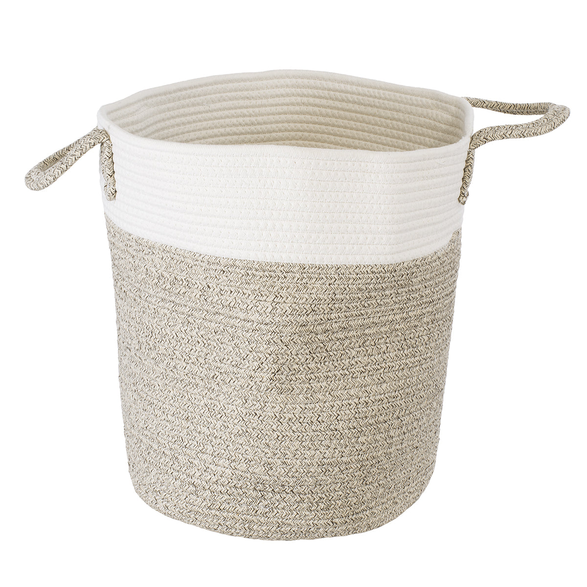 GloboStar® Artificial Garden CHALKI 20200 Διακοσμητικό Υφασμάτινο Πλεκτό Καλάθι - Κασπώ Γλάστρα - Flower Pot  Μπεζ Σκούρο με Λευκό Π35cm x Υ40cm - ledmania.gr
