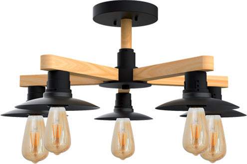 PHIL CEILING LAMP 5xE27 BLACK/WOOD - ledmania.gr