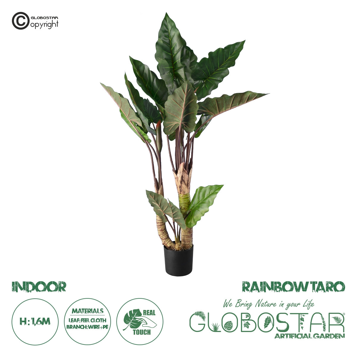 GloboStar® Artificial Garden RAINBOW TARO 20208 Τεχνητό Διακοσμητικό Φυτό Κολοκασία Υ160cm