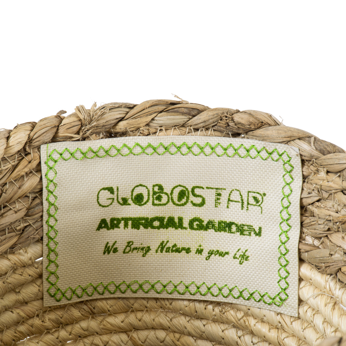 GloboStar® Artificial Garden KYTHIRA 20272 Διακοσμητικό Πλεκτό Καλάθι - Κασπώ Γλάστρα - Flower Pot Μπεζ με Λευκό Φ18cm x Υ15cm - ledmania.gr