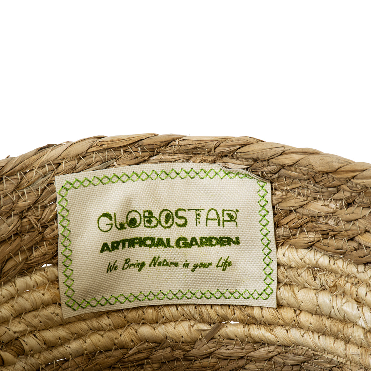 GloboStar® Artificial Garden KYTHIRA 20273 Διακοσμητικό Πλεκτό Καλάθι - Κασπώ Γλάστρα - Flower Pot Μπεζ με Λευκό Φ22cm x Υ15cm - ledmania.gr