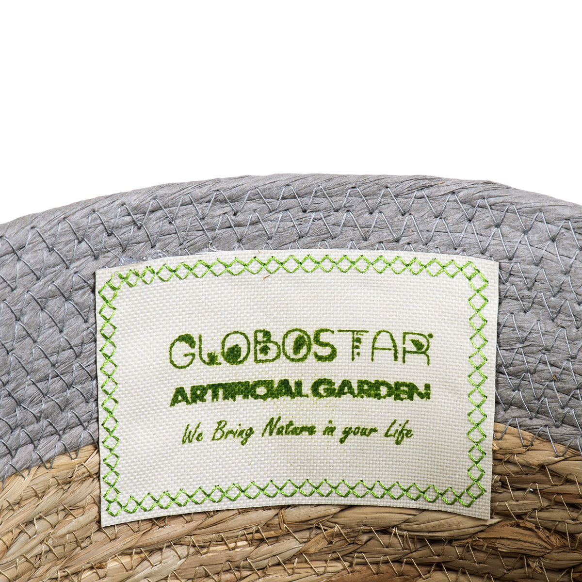 GloboStar® Artificial Garden SYROS 20281 Διακοσμητικό Πλεκτό Καλάθι - Κασπώ Γλάστρα - Flower Pot Μπεζ με Γκρι Φ20cm x Υ20cm - ledmania.gr