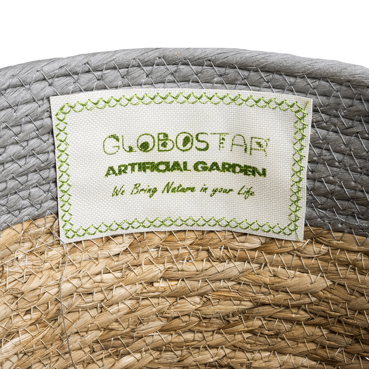 GloboStar® Artificial Garden SYROS 20282 Διακοσμητικό Πλεκτό Καλάθι - Κασπώ Γλάστρα - Flower Pot Μπεζ με Γκρι Φ25 x Υ22cm - ledmania.gr