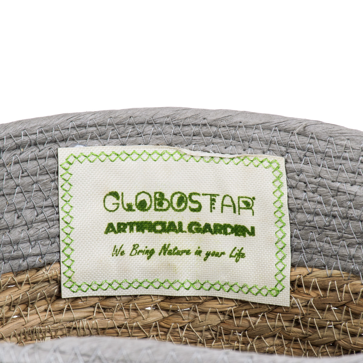 GloboStar® Artificial Garden SYROS 20283 Διακοσμητικό Πλεκτό Καλάθι - Κασπώ Γλάστρα - Flower Pot Μπεζ με Γκρι Φ28cm x Υ24cm - ledmania.gr