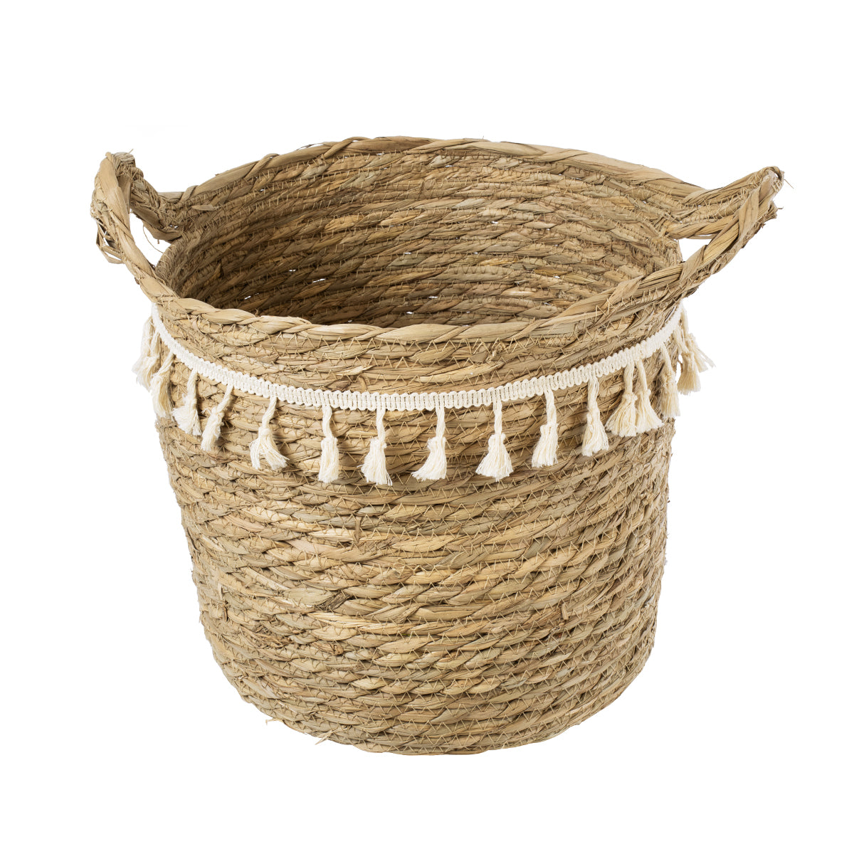 GloboStar® Artificial Garden SANTORINI 20286 Διακοσμητικό Πλεκτό Καλάθι - Κασπώ Γλάστρα - Flower Pot Μπεζ με Μακραμέ Φ31cm x Υ29cm - ledmania.gr